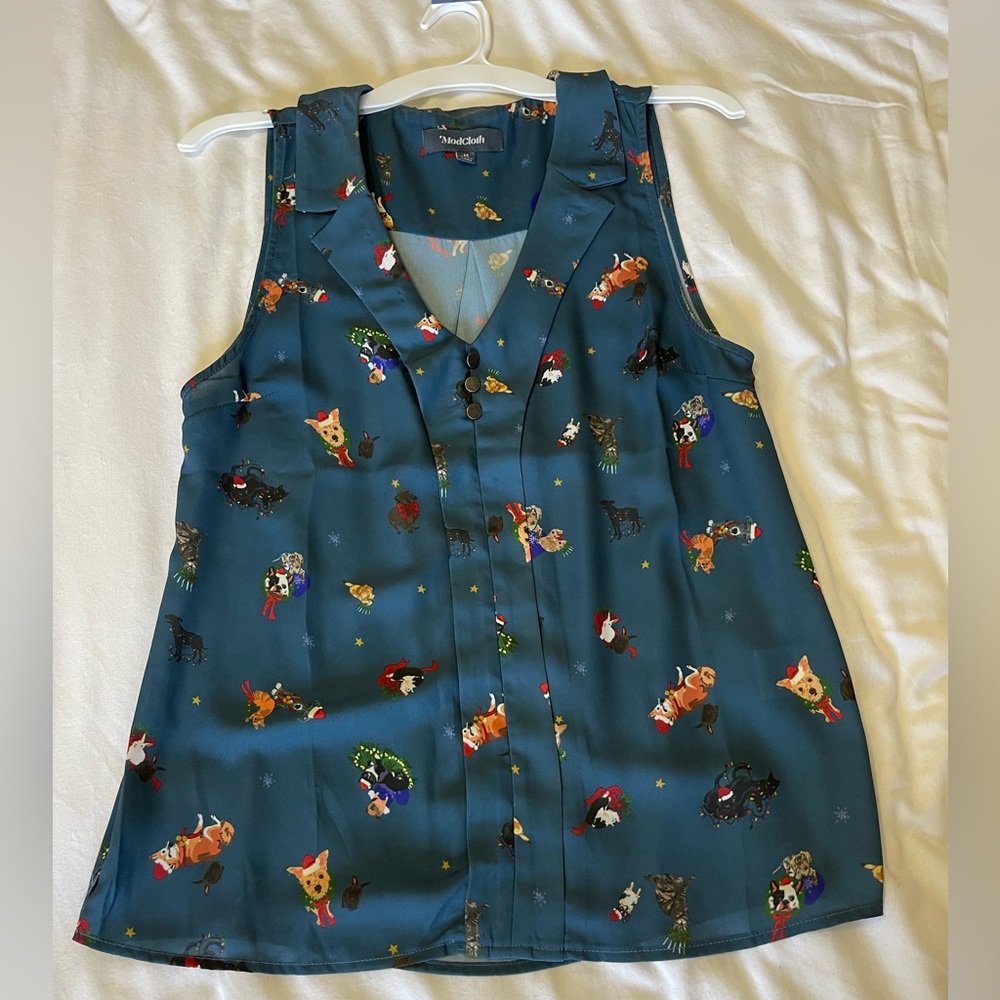 ModCloth Dogs & Cats Christmas Blouse
